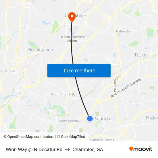 Winn Way @ N Decatur Rd to Chamblee, GA map