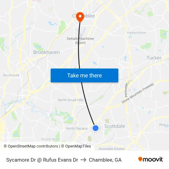 Sycamore Dr @ Rufus Evans Dr to Chamblee, GA map