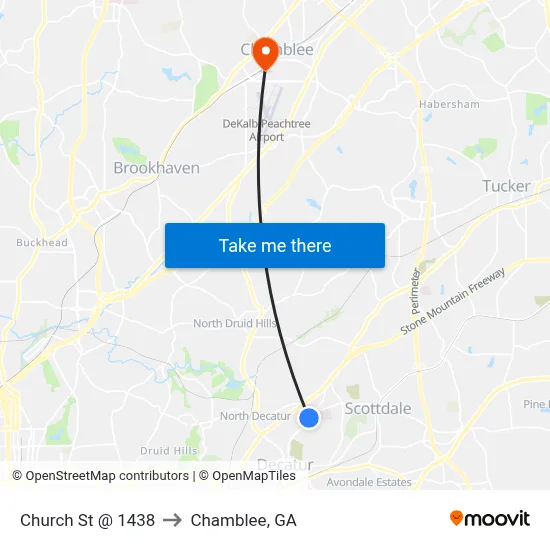 Church St @ 1438 to Chamblee, GA map