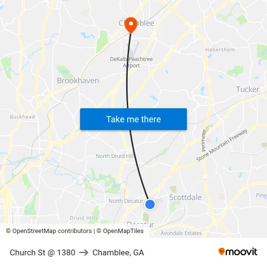 Church St @ 1380 to Chamblee, GA map