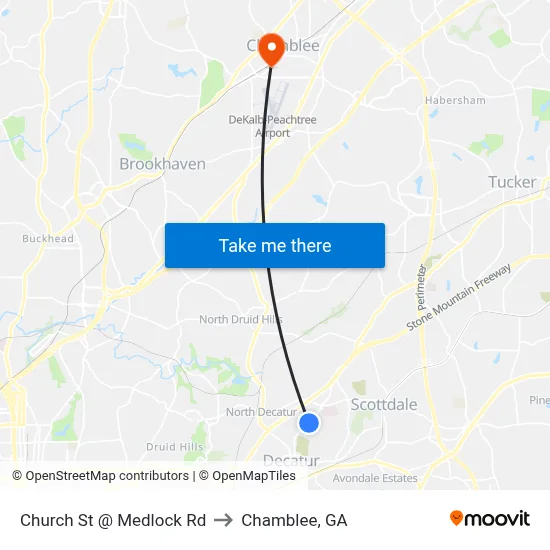 Church St @ Medlock Rd to Chamblee, GA map