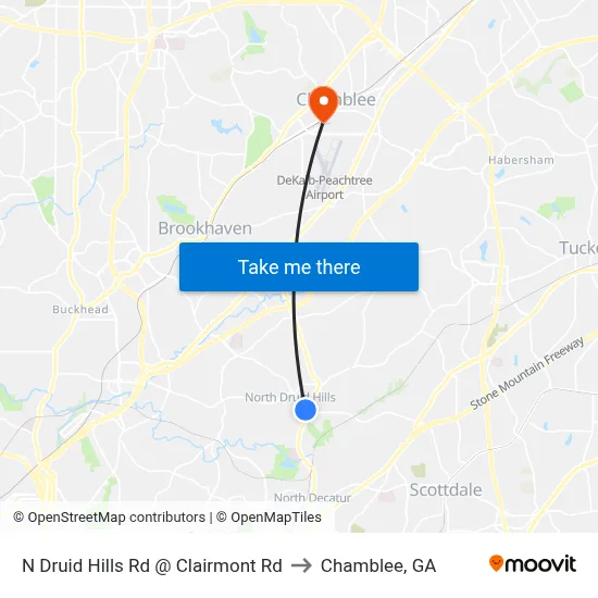 N Druid Hills Rd @ Clairmont Rd to Chamblee, GA map