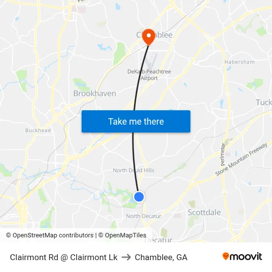 Clairmont Rd @ Clairmont Lk to Chamblee, GA map