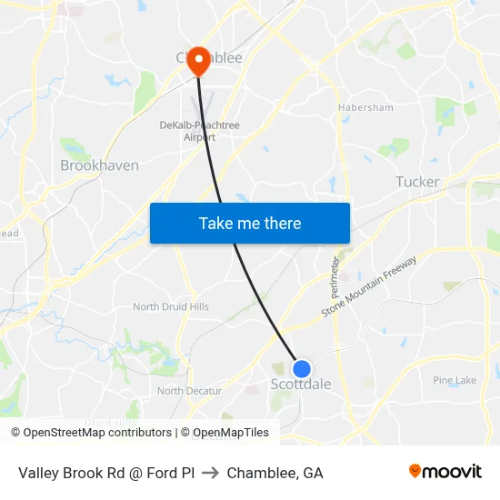 Valley Brook Rd @ Ford Pl to Chamblee, GA map