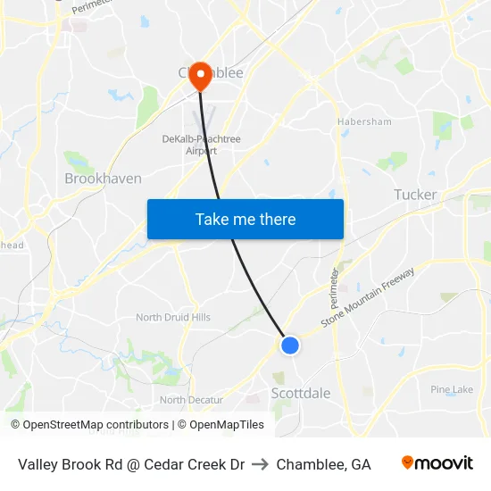 Valley Brook Rd @ Cedar Creek Dr to Chamblee, GA map