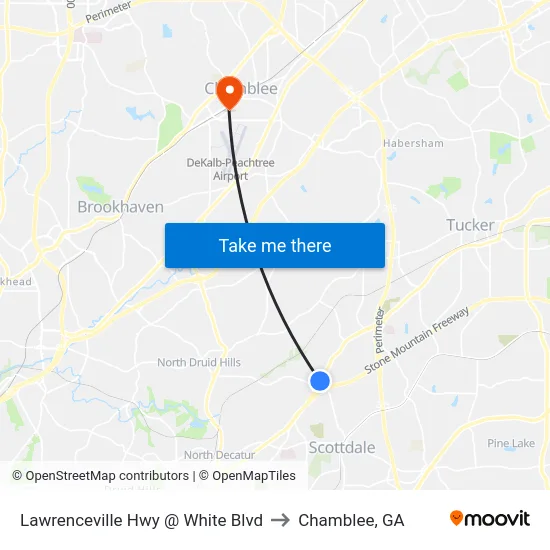 Lawrenceville Hwy @ White Blvd to Chamblee, GA map