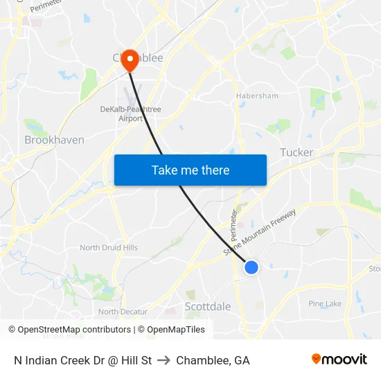 N Indian Creek Dr @ Hill St to Chamblee, GA map