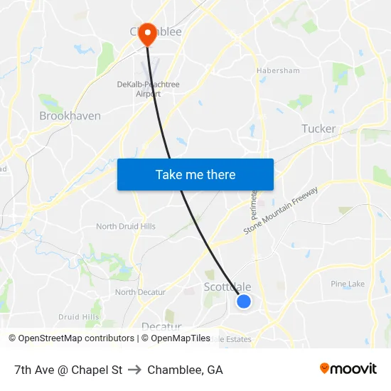 7th Ave @ Chapel St to Chamblee, GA map