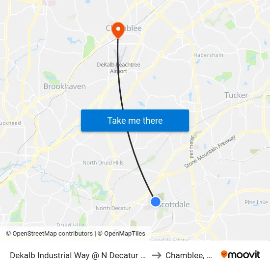 Dekalb Industrial Way @ N Decatur Rd to Chamblee, GA map