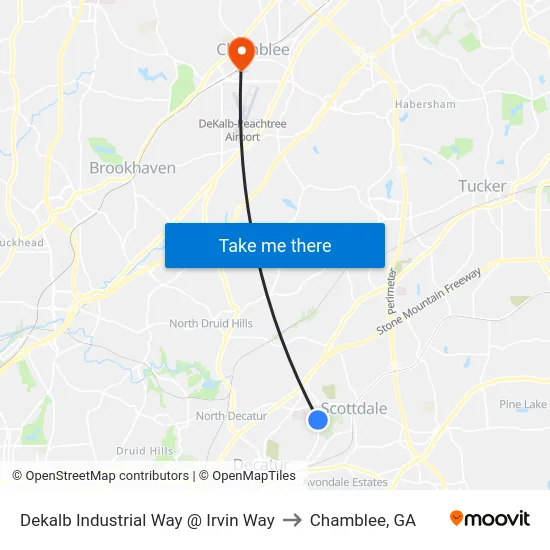 Dekalb Industrial Way @ Irvin Way to Chamblee, GA map