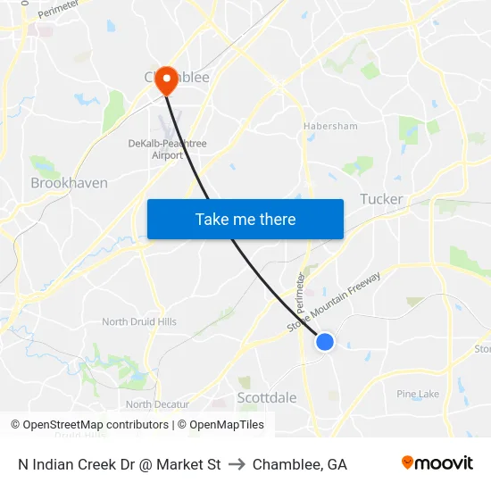 N Indian Creek Dr @ Market St to Chamblee, GA map