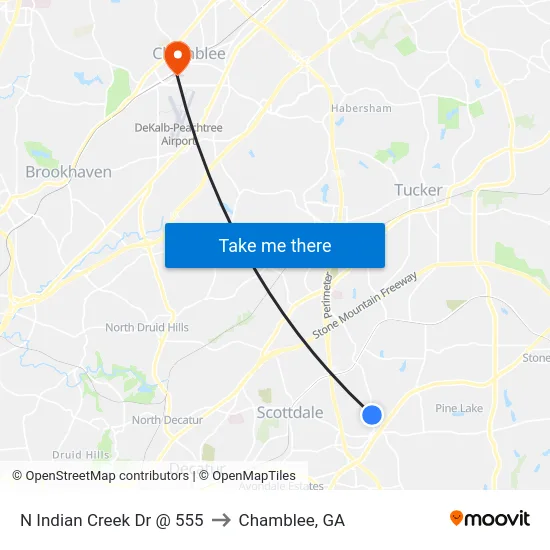 N Indian Creek Dr @ 555 to Chamblee, GA map
