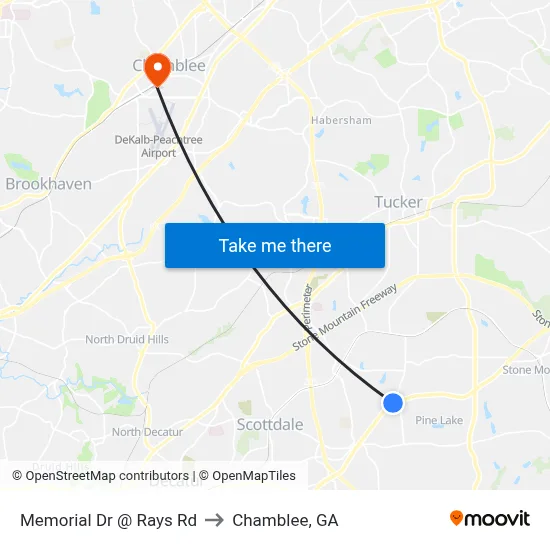 Memorial Dr @ Rays Rd to Chamblee, GA map