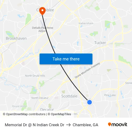 Memorial Dr @ N Indian Creek Dr to Chamblee, GA map