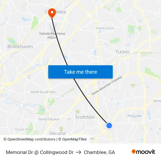 Memorial Dr @ Collingwood Dr to Chamblee, GA map