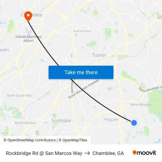 Rockbridge Rd @ San Marcos Way to Chamblee, GA map