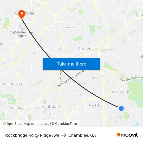 Rockbridge Rd @ Ridge Ave to Chamblee, GA map