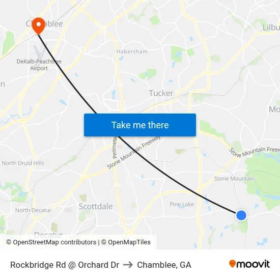 Rockbridge Rd @ Orchard Dr to Chamblee, GA map