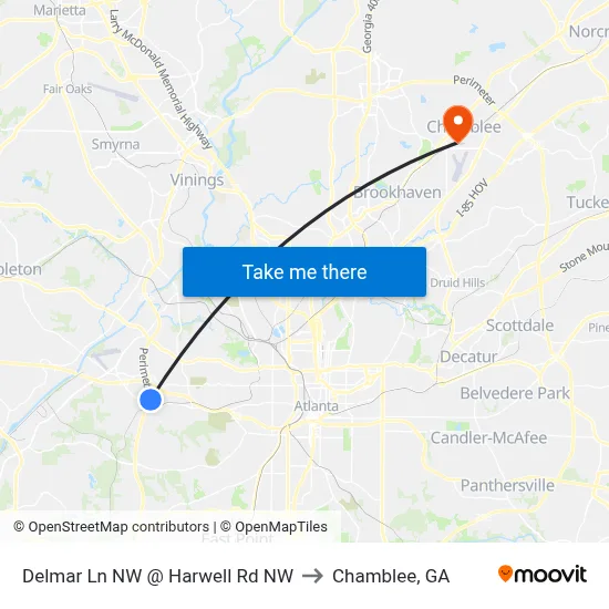 Delmar Ln NW @ Harwell Rd NW to Chamblee, GA map