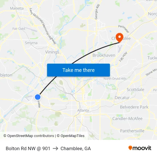 Bolton Rd NW @ 901 to Chamblee, GA map
