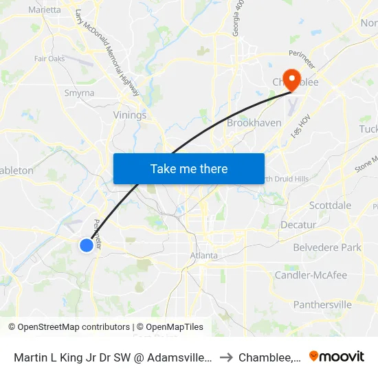Martin L King Jr Dr SW @ Adamsville Dr SW to Chamblee, GA map