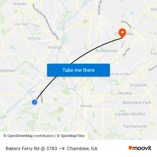 Bakers Ferry Rd @ 3783 to Chamblee, GA map