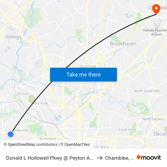 Donald L Hollowell Pkwy @ Peyton Ave NW to Chamblee, GA map