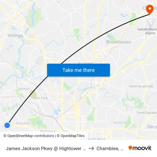 James Jackson Pkwy @ Hightower Rd to Chamblee, GA map