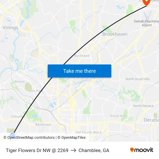 Tiger Flowers Dr NW @ 2269 to Chamblee, GA map