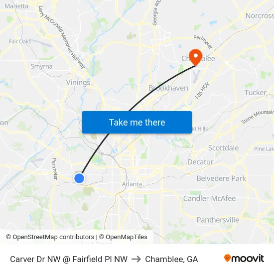 Carver Dr NW @ Fairfield Pl NW to Chamblee, GA map