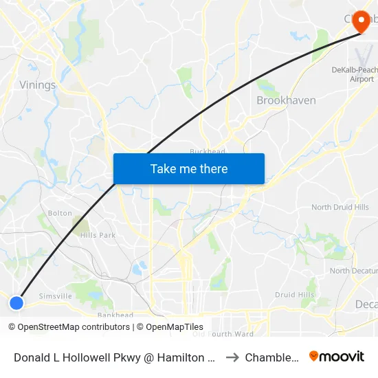 Donald L Hollowell Pkwy @ Hamilton E Holmes Dr to Chamblee, GA map