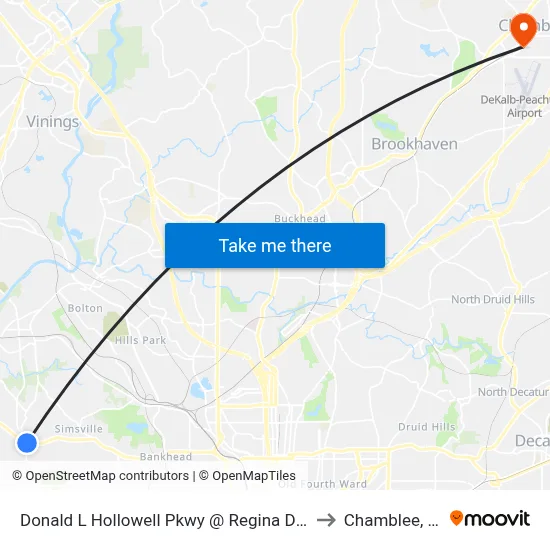 Donald L Hollowell Pkwy @ Regina Dr NW to Chamblee, GA map