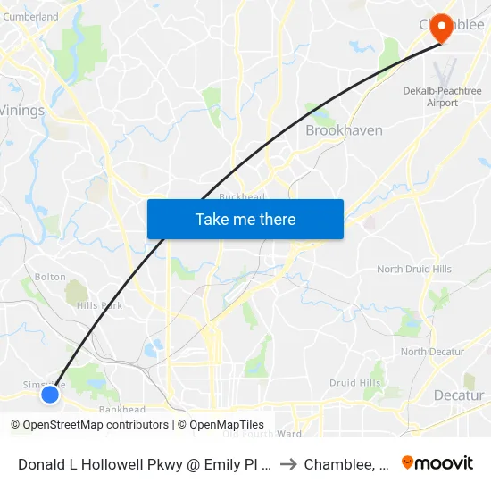 Donald L Hollowell Pkwy @ Emily Pl NW to Chamblee, GA map