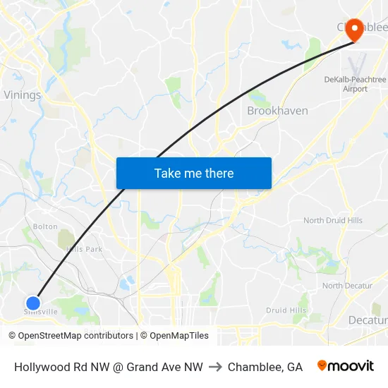Hollywood Rd NW @ Grand Ave NW to Chamblee, GA map