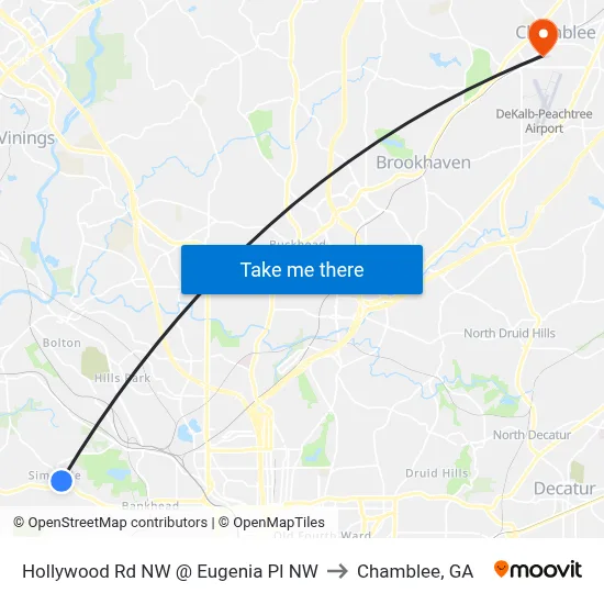 Hollywood Rd NW @ Eugenia Pl NW to Chamblee, GA map
