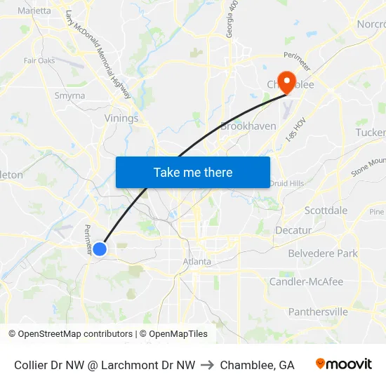 Collier Dr NW @ Larchmont Dr NW to Chamblee, GA map