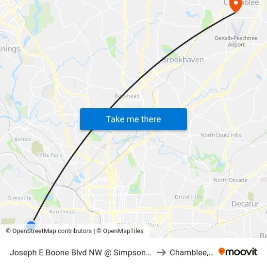 Joseph E Boone Blvd NW @ Simpson Ter NW to Chamblee, GA map