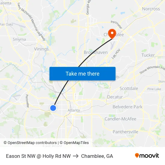 Eason St NW @ Holly Rd NW to Chamblee, GA map