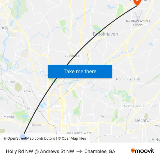 Holly Rd NW @ Andrews St NW to Chamblee, GA map