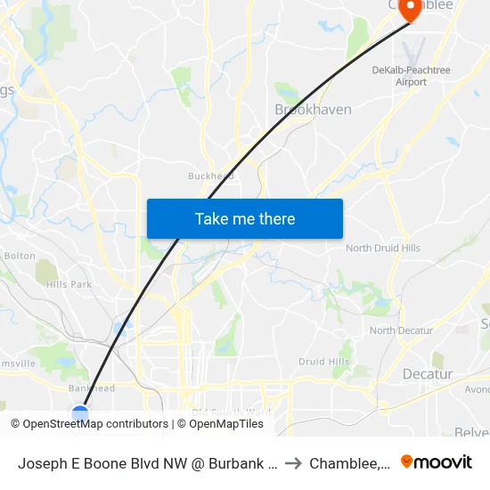 Joseph E Boone Blvd NW @ Burbank Dr NW to Chamblee, GA map