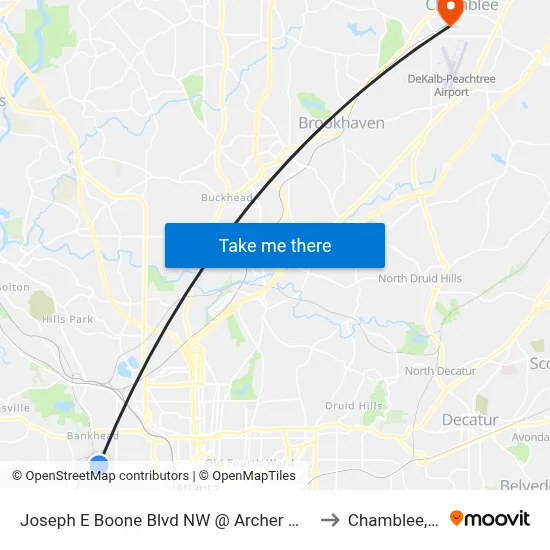 Joseph E Boone Blvd NW @ Archer Way NW to Chamblee, GA map