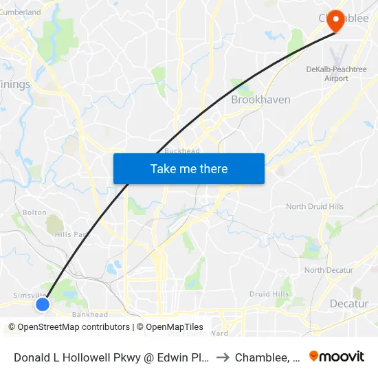 Donald L Hollowell Pkwy @ Edwin Pl NW to Chamblee, GA map