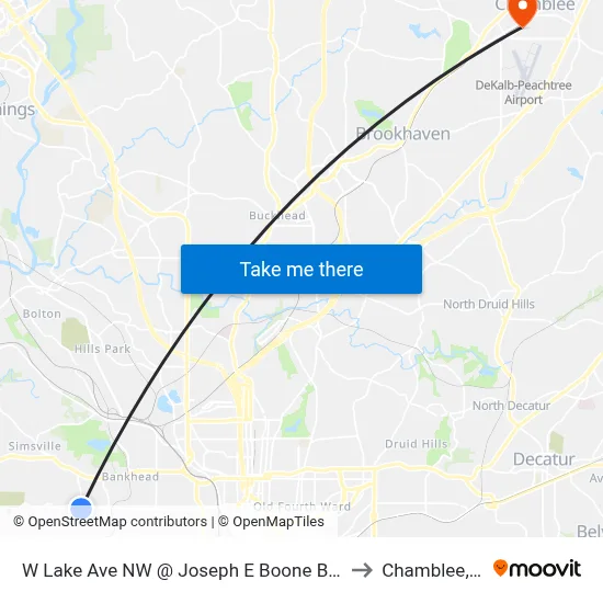 W Lake Ave NW @ Joseph E Boone Blvd NW to Chamblee, GA map