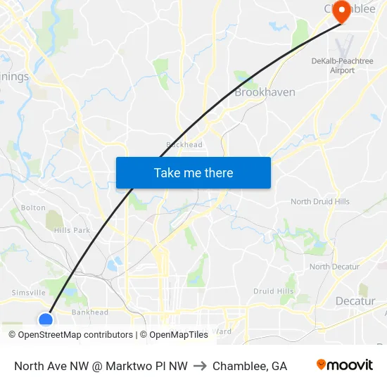 North Ave NW @ Marktwo Pl NW to Chamblee, GA map
