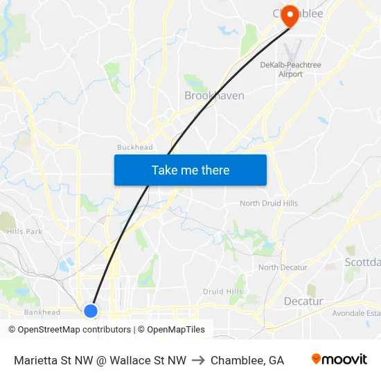 Marietta St NW @ Wallace St NW to Chamblee, GA map