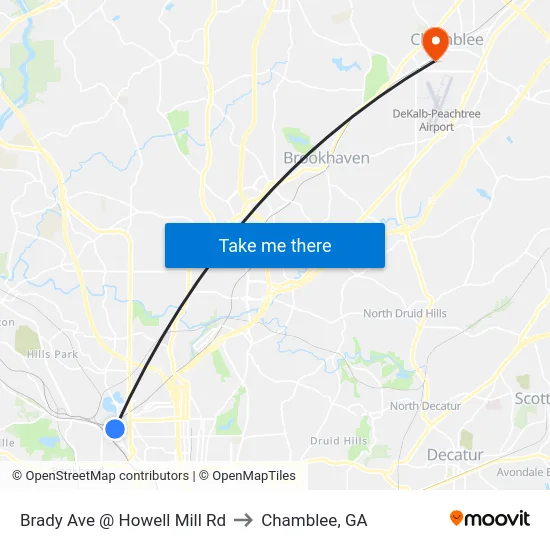 Brady Ave @ Howell Mill Rd to Chamblee, GA map
