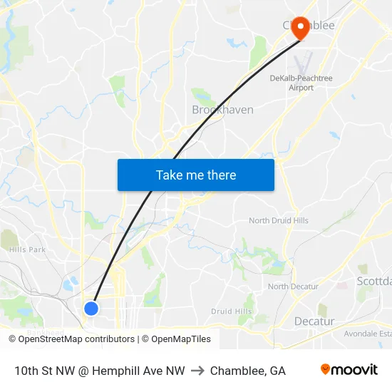 10th St NW @ Hemphill Ave NW to Chamblee, GA map