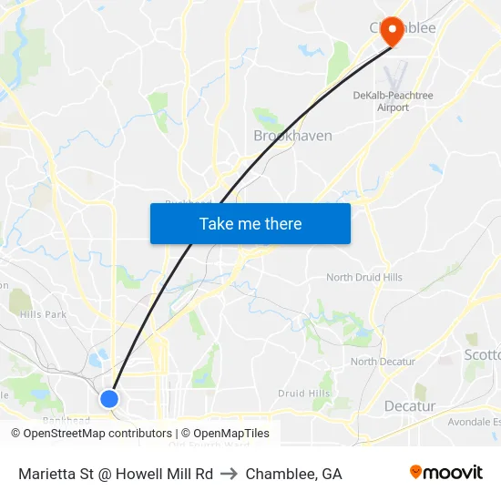 Marietta St @ Howell Mill Rd to Chamblee, GA map