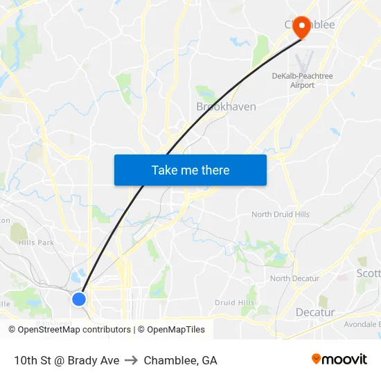 10th St @ Brady Ave to Chamblee, GA map