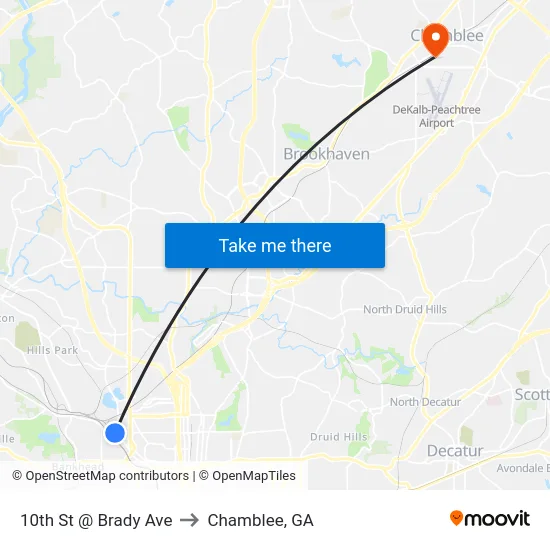 10th St @ Brady Ave to Chamblee, GA map